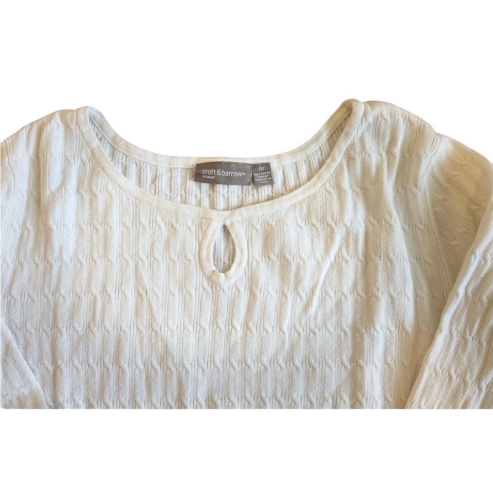 Croft & Barrow Women's Sweater Ivory Round Neck Cable Knit - Picture 4 of 6